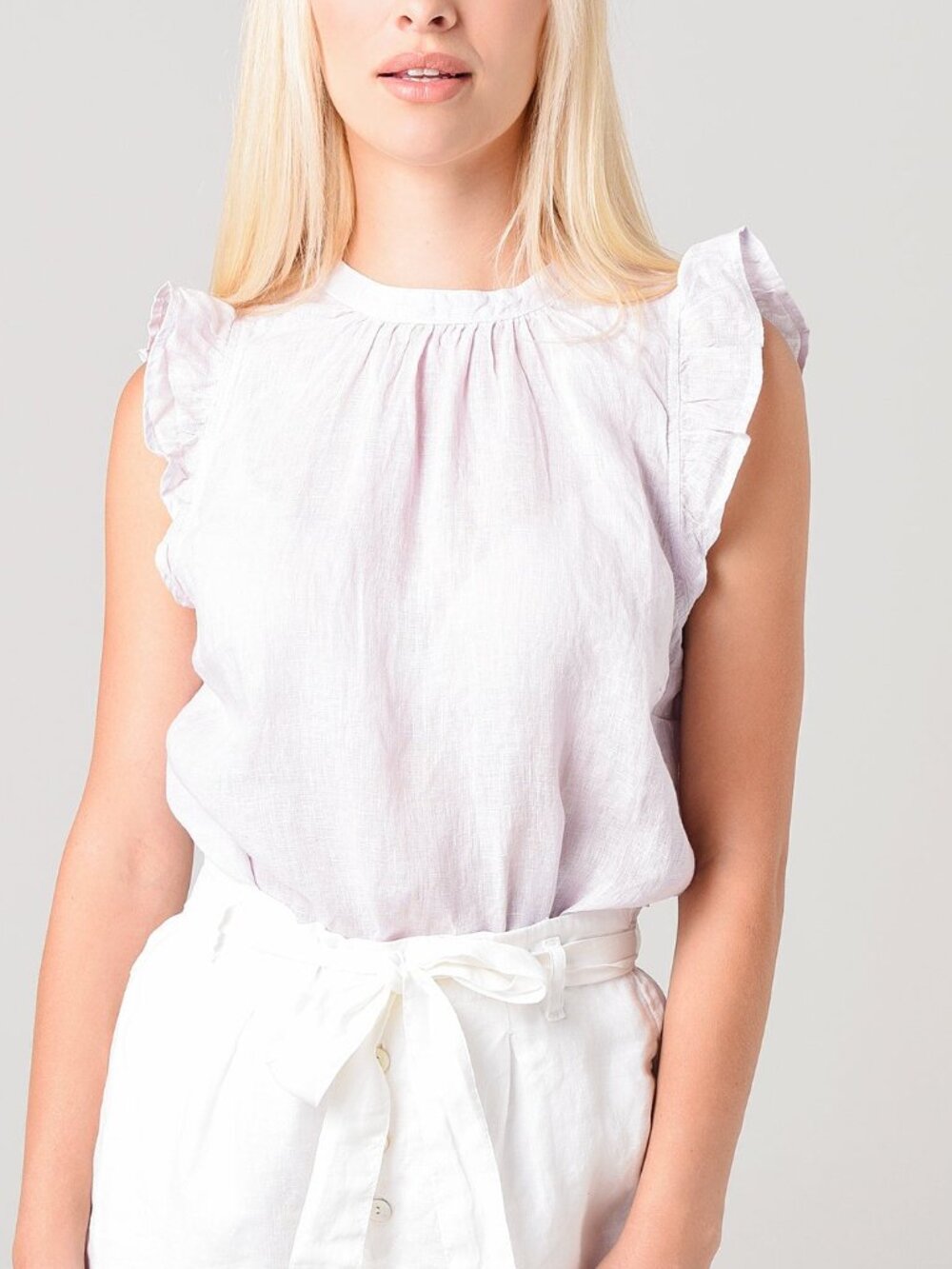 Bella Dahl White Linen Mock Neck Ruffle Top Large NEW NWT